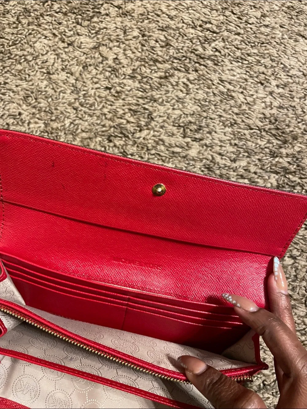 Michael Kors Brown MK Logo Continental Wallet with Red Trim